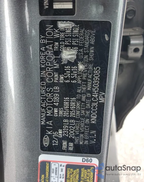 2017 Kia Niro Ex z USA, uszkodzony, nr VIN KNDCC3LC4H5039085